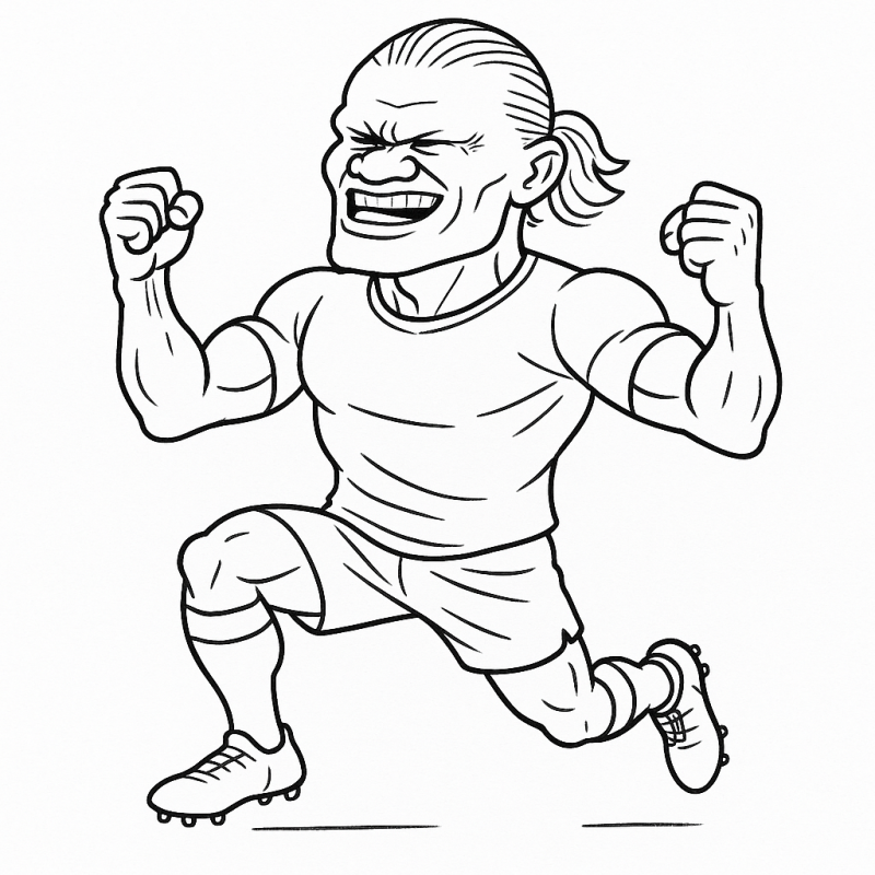 Desenho de Erling Haaland comemorando em preto e branco para colorir