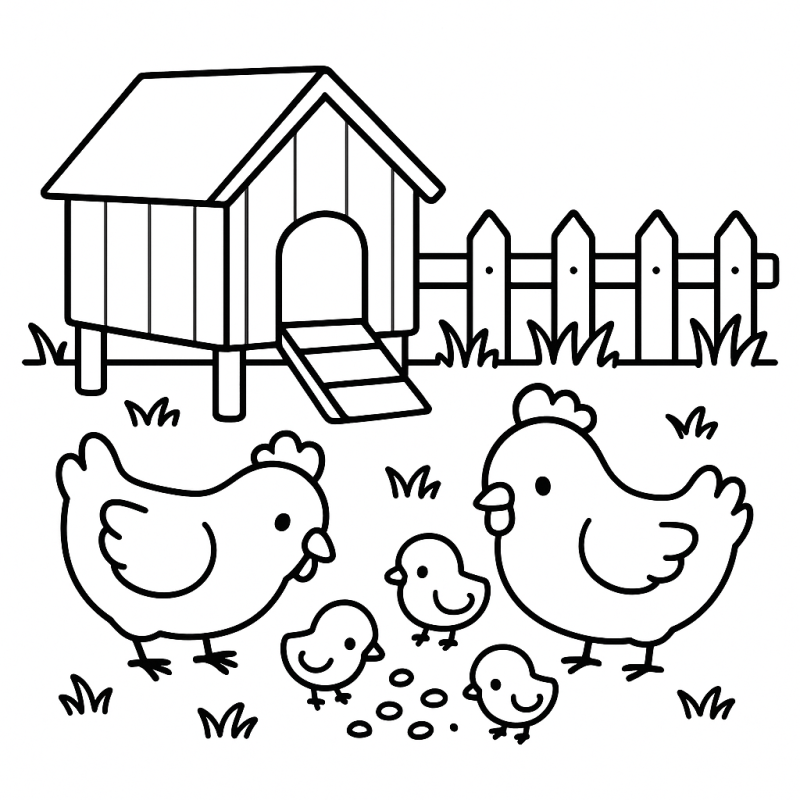 Desenho de Galinhas e Pintinhos para Colorir
