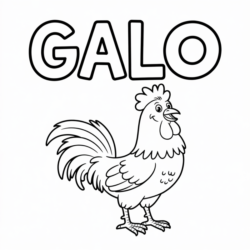 Desenho de Galo para Colorir e Aprender