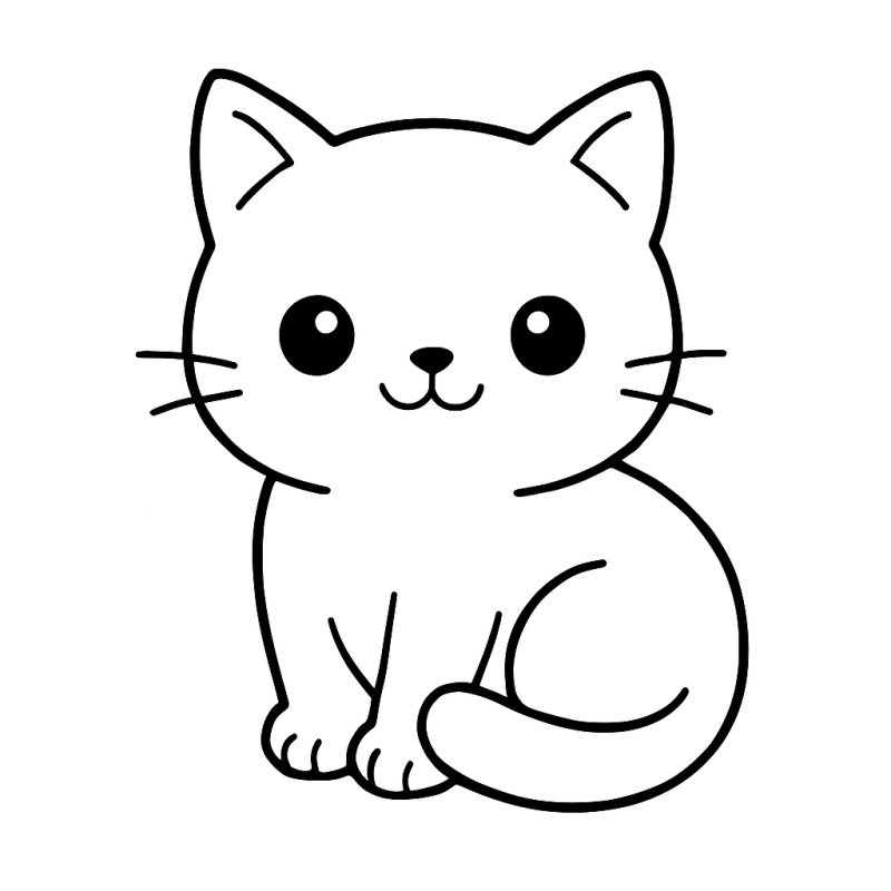 Desenho de Gatinho Fofo Estilo Cartoon para Colorir