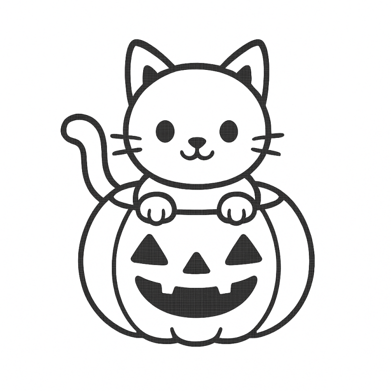 Gato em Abóbora de Halloween: Desenho para Colorir Desenho de um gato fofo dentro de uma abóbora de Halloween para colorir