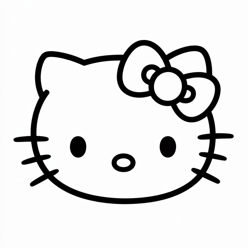 Desenho do rosto da Hello Kitty com contorno simples para colorir