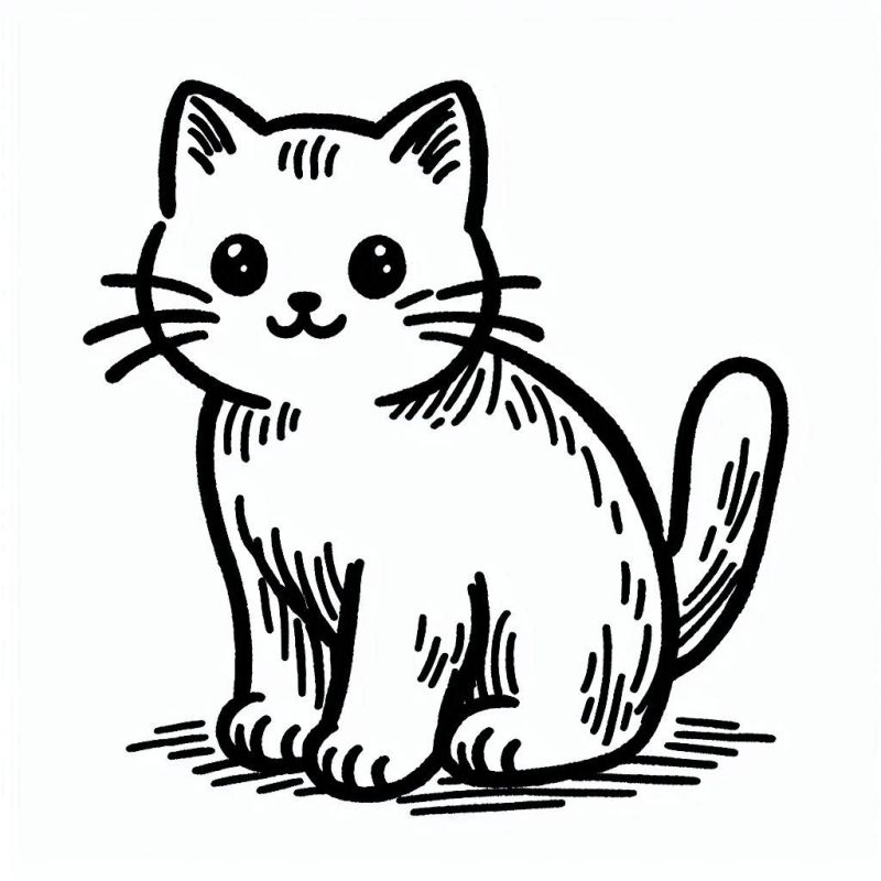 Desenho adorável de gatinho curioso sentado para colorir