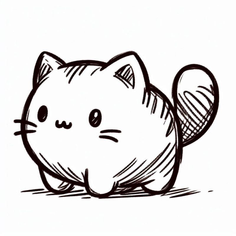 Desenho de gato fofo e cartunesco para colorir