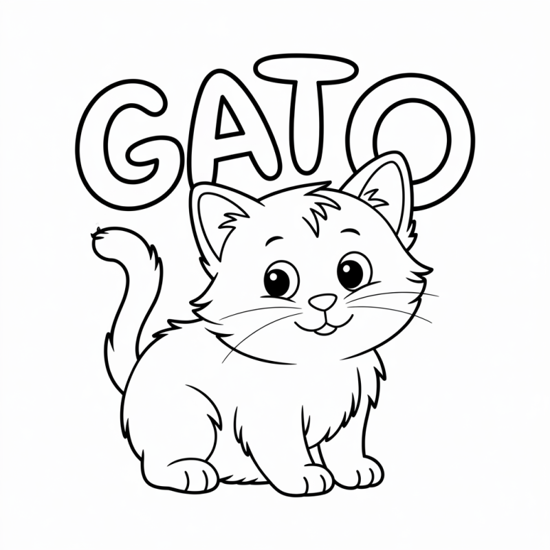 Gatinho Sentado com Palavra GATO para Colorir