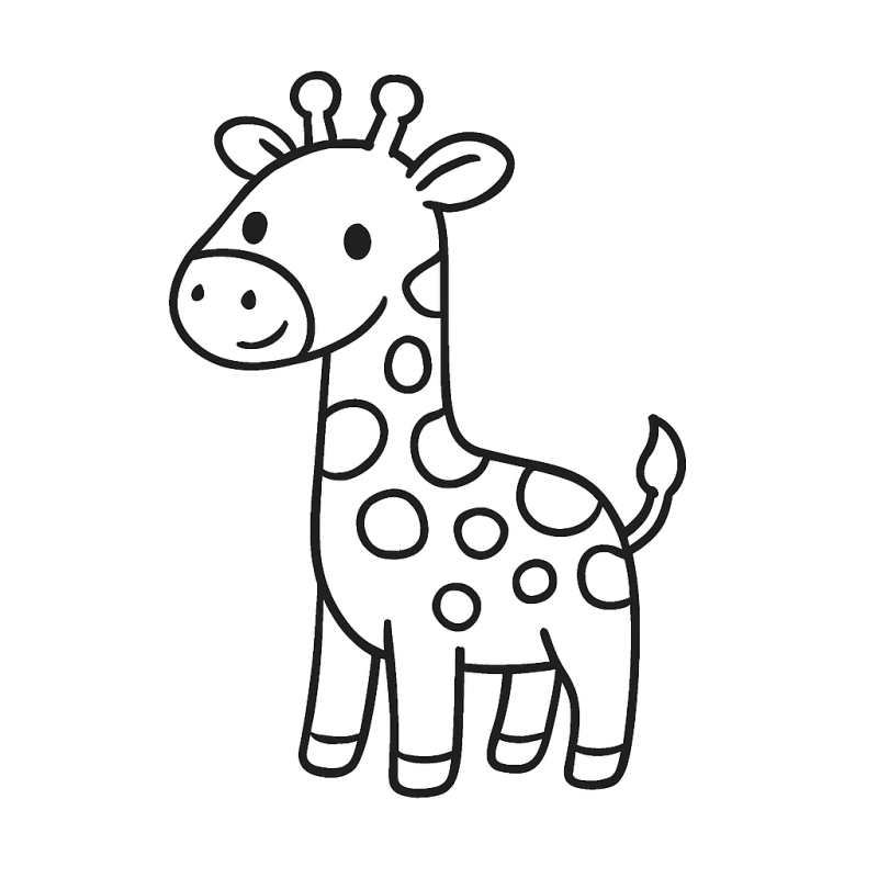 Desenho simples e alegre de uma girafa para crianças colorirem