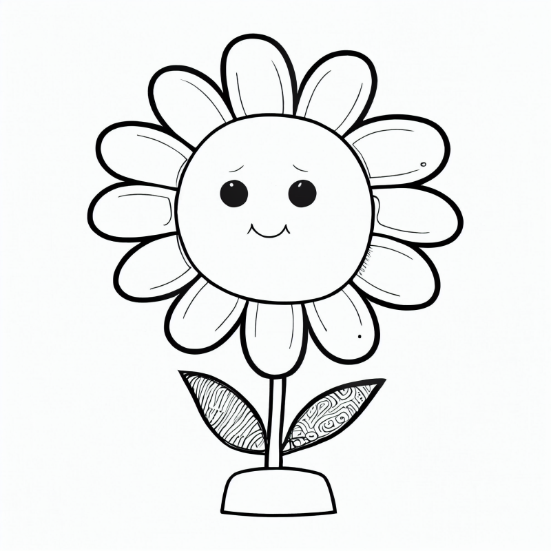 Desenho de uma flor de girassol feliz para colorir