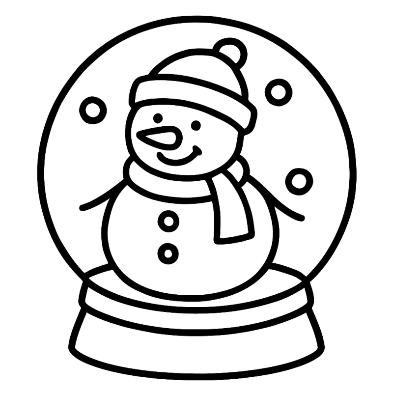 Desenho de globo de neve com boneco sorridente, ideal para crianças pequenas no Natal.