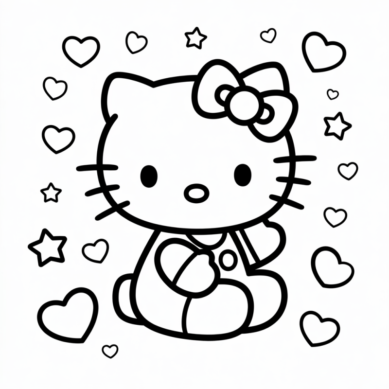 Hello Kitty com macacão para colorir