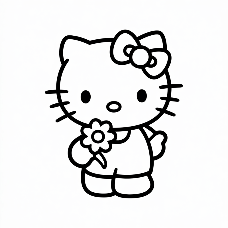 Hello Kitty segurando uma flor para colorir