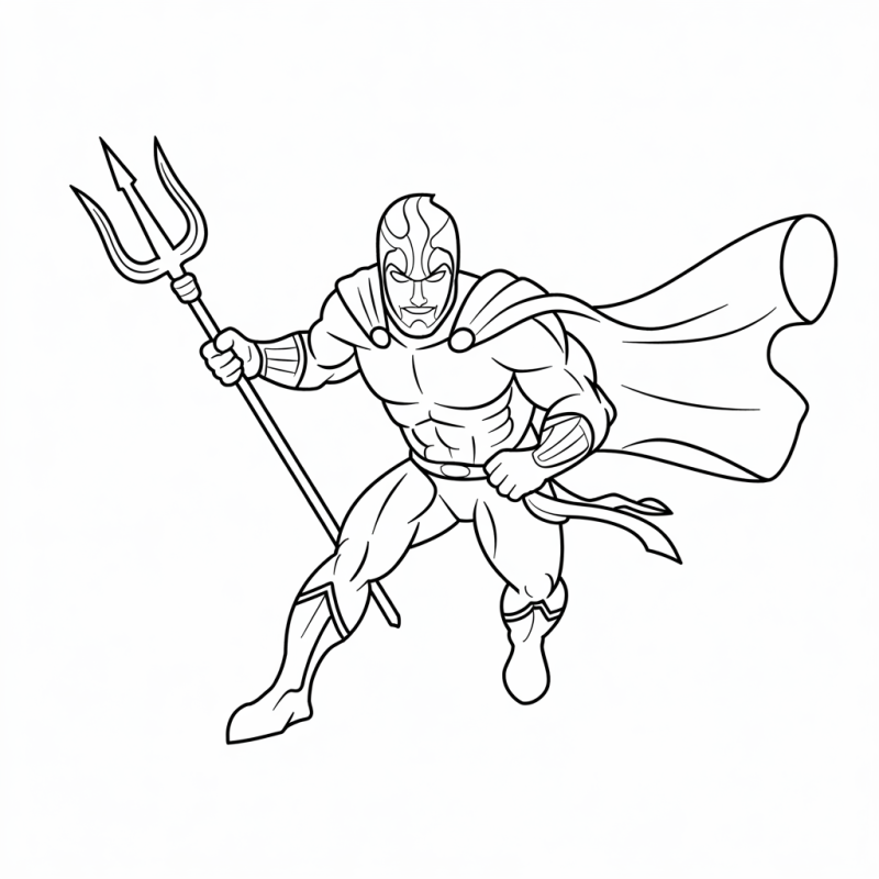 Super-Herói Dinâmico com Tridente para Colorir