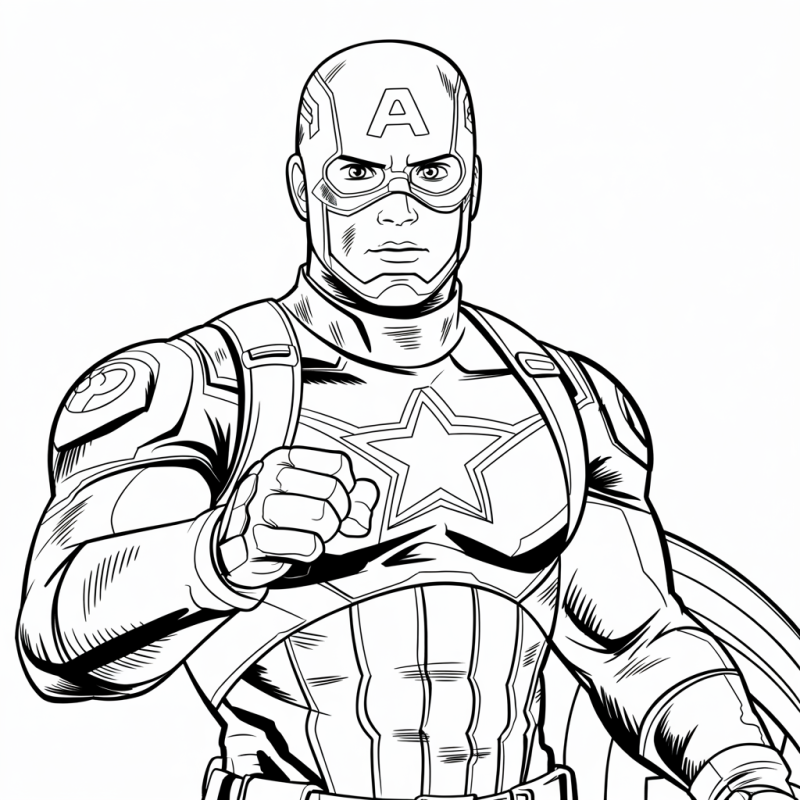 Capitão América em arte preto e branco para colorir