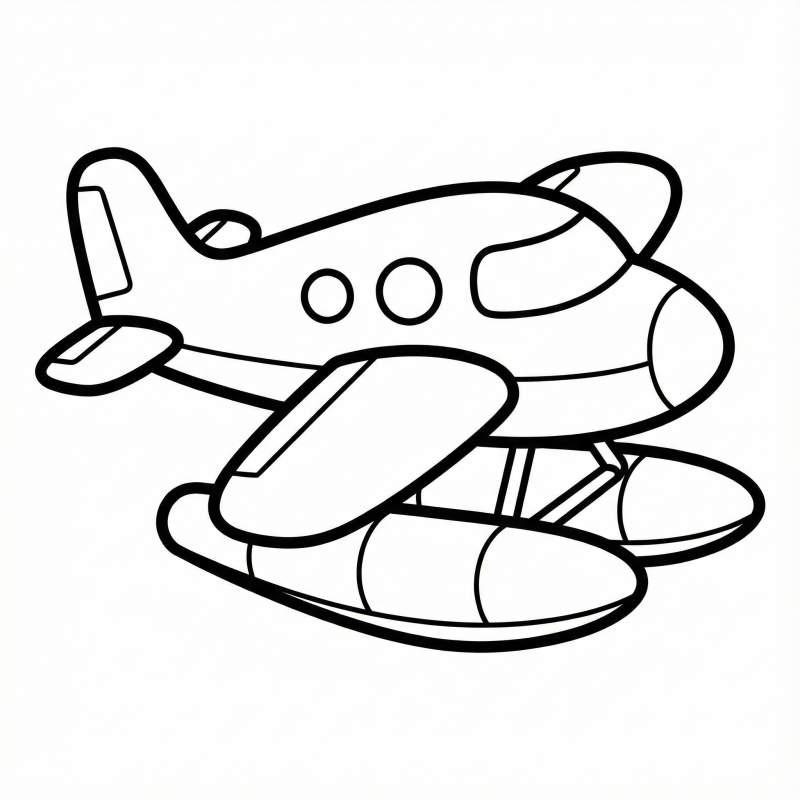 Desenho de um hidroavião com traços simples pronto para colorir