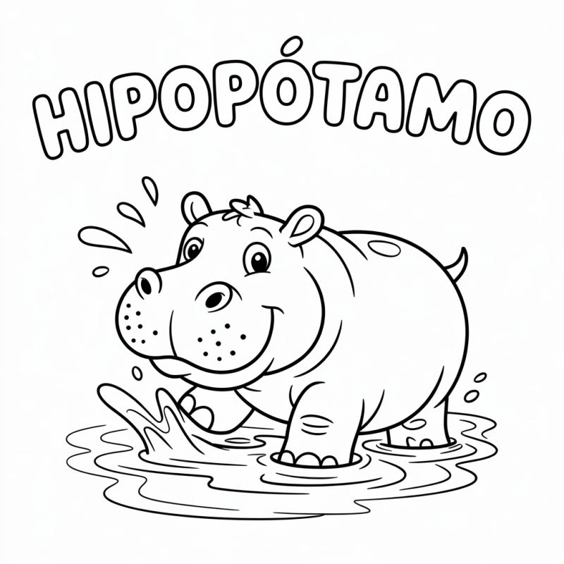 Desenho de Hipopótamo para Colorir e Alfabetizar