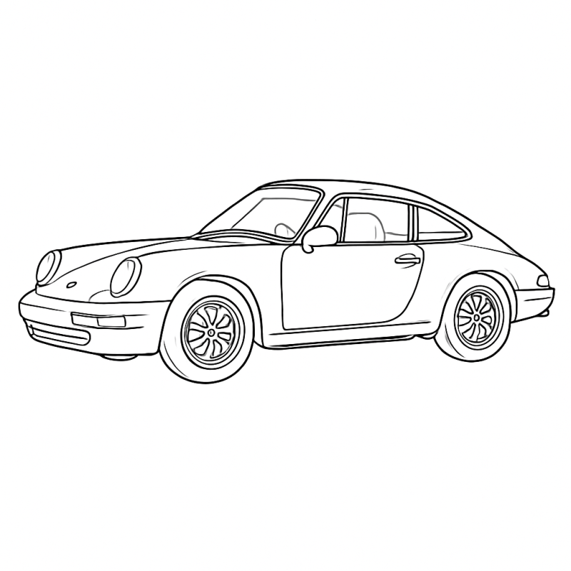 Desenho de carro Porsche 911 visto de perfil para colorir
