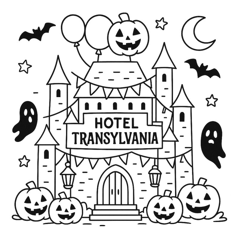 Explore o Castelo Assustador no Halloween Desenho de Castelo Assustador de Halloween para Colorir