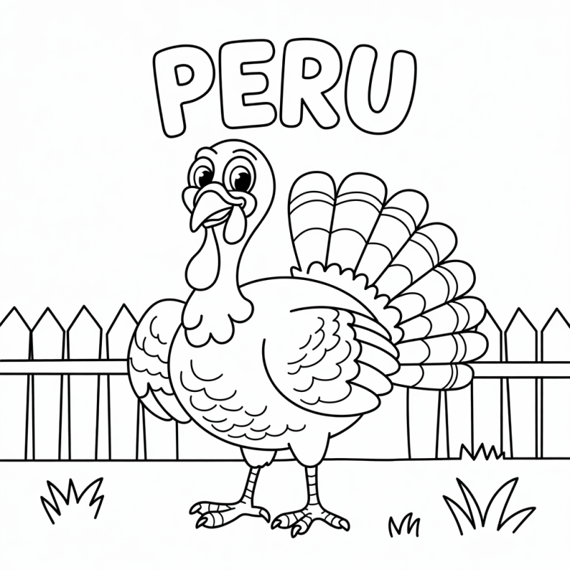 Desenho de Peru com Palavra para Colorir
