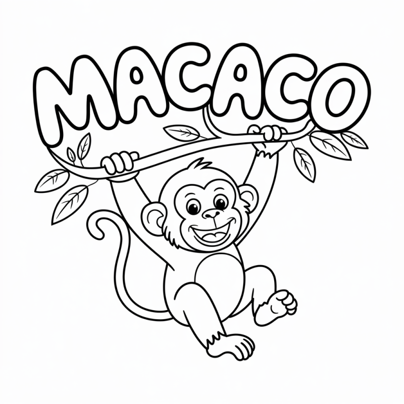 Desenho de Macaco para Colorir e Aprender