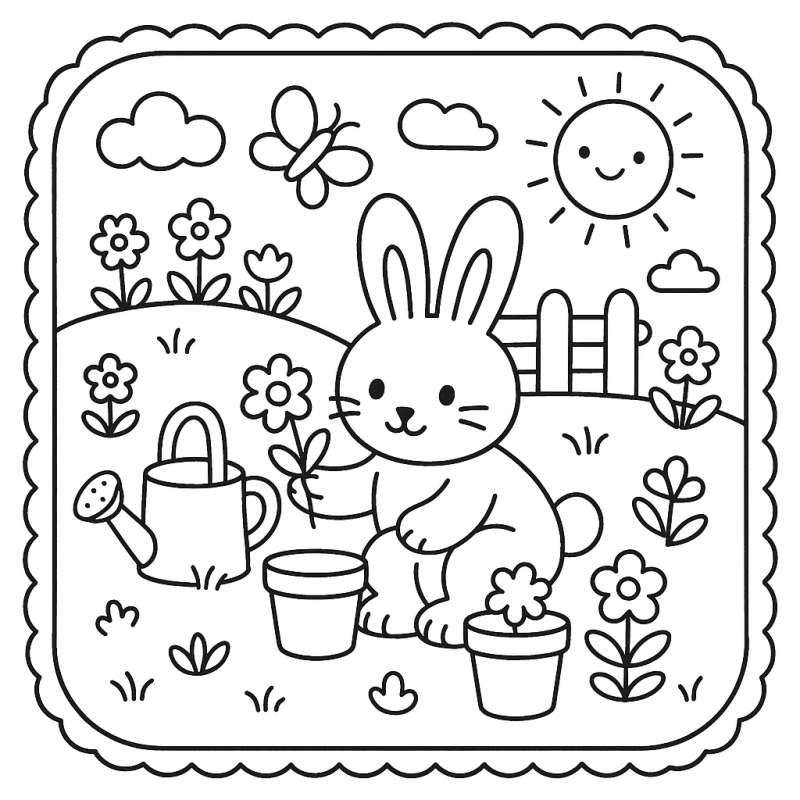 Desenho de coelhinho jardineiro Boobie Goods para colorir