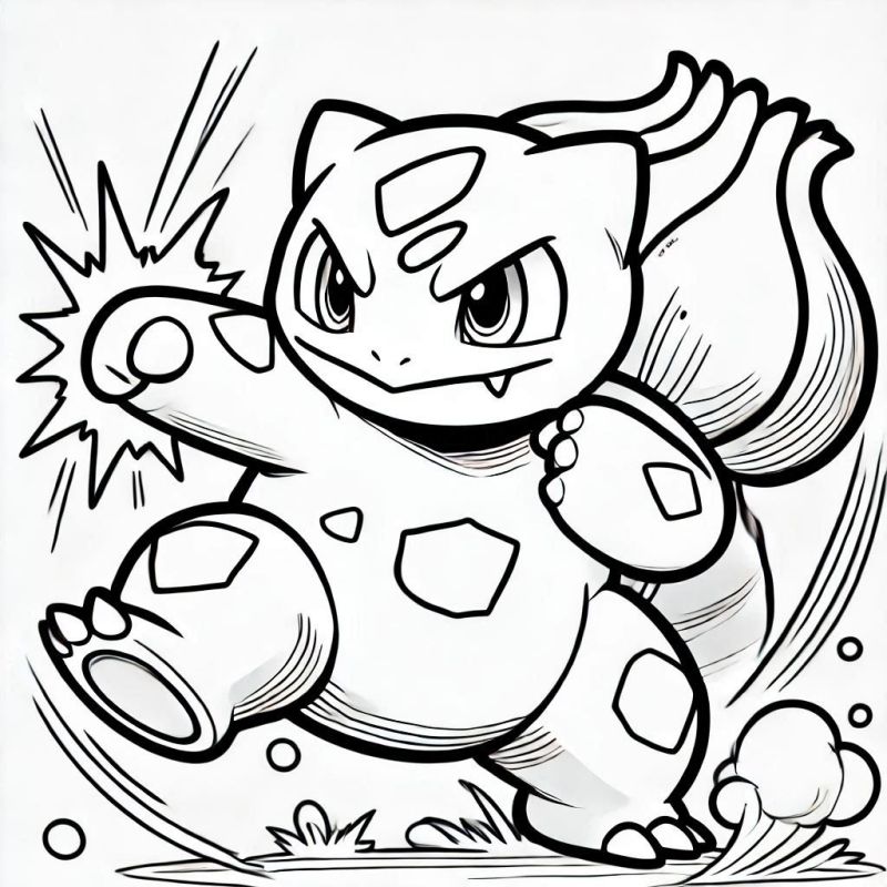 Bulbasaur em Ação Dinâmica: Desenho para Colorir