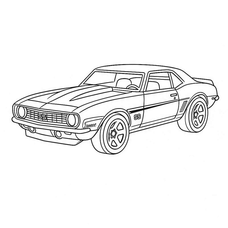 Desenho do carro esportivo clássico Camaro SS da linha Hot Wheels, pronto para colorir.