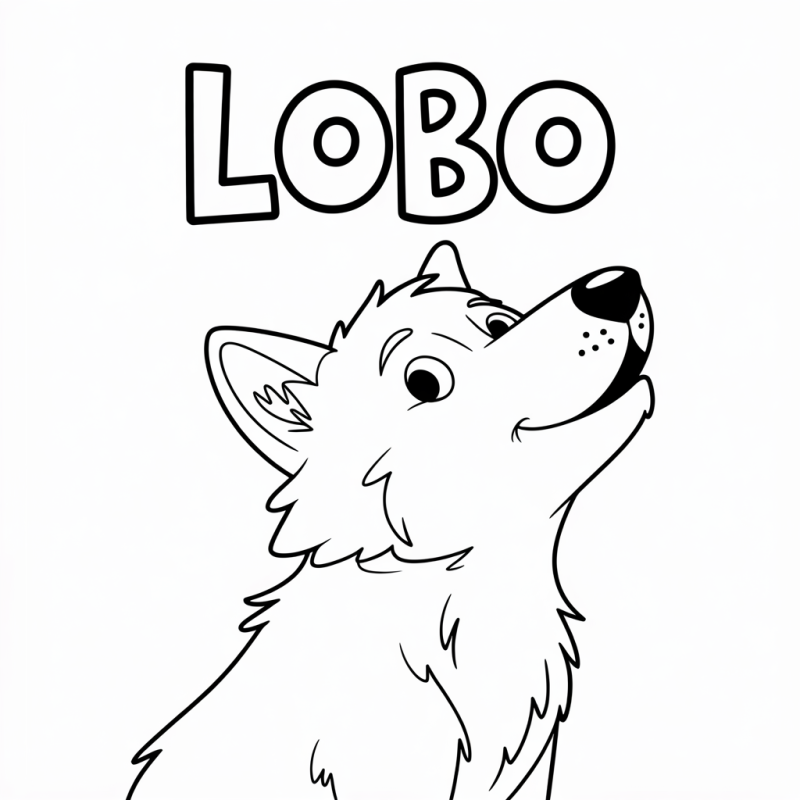 Desenho Educativo de Lobo para Colorir e Alfabetizar