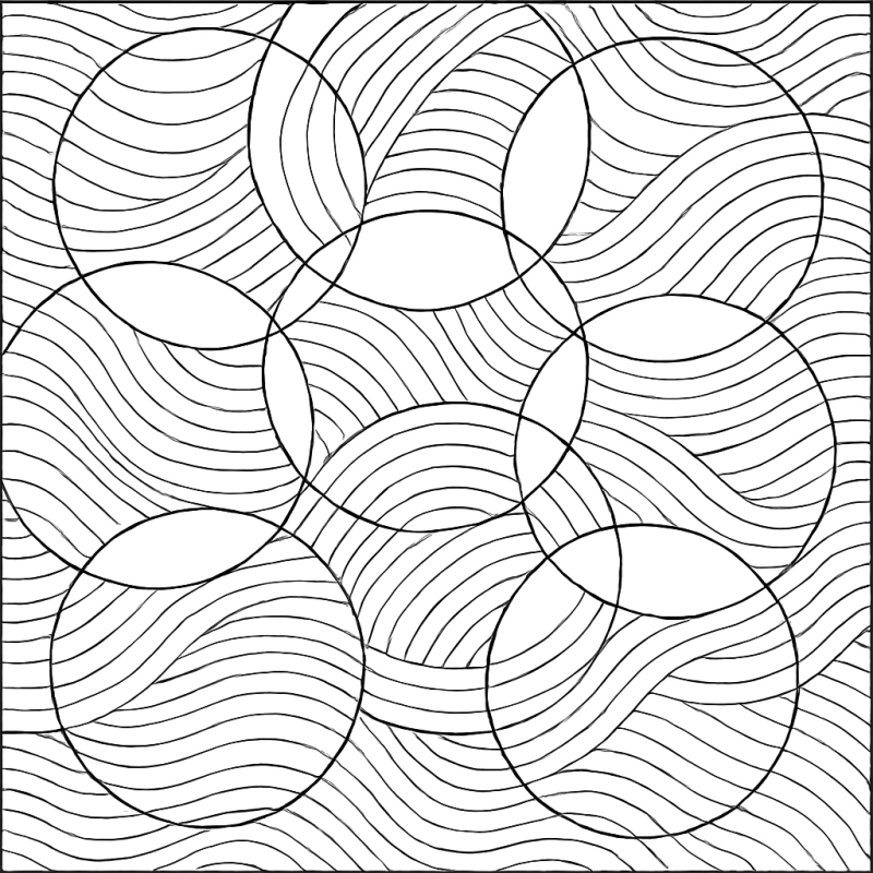 Desenho de círculos sobrepostos e linhas onduladas para colorir