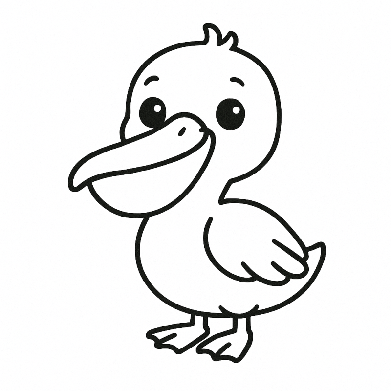 Desenho simples de um pelicano sorridente para crianças colorirem