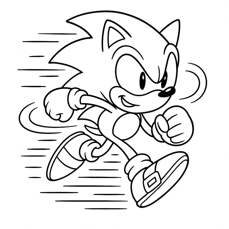 Desenho de Sonic correndo em alta velocidade para colorir