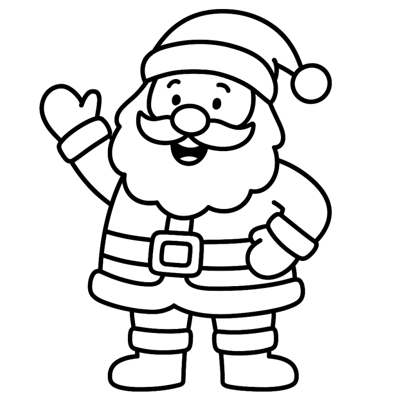 Desenho de personagem natalino amigável acenando, ideal para crianças pequenas colorirem