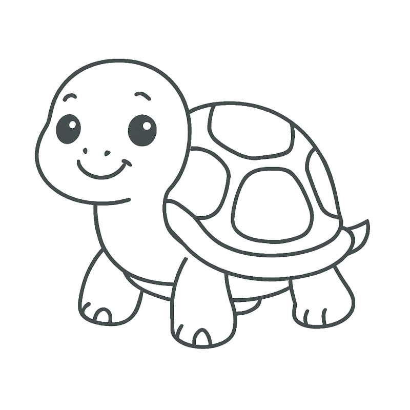 Desenho de uma tartaruga sorridente para colorir, perfeito para crianças pequenas.