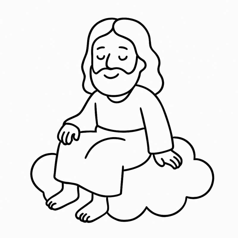 Desenho de Jesus Meditando na Nuvem para Colorir