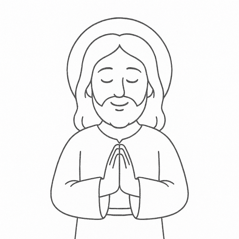 Desenho de Jesus em oração com halo para colorir
