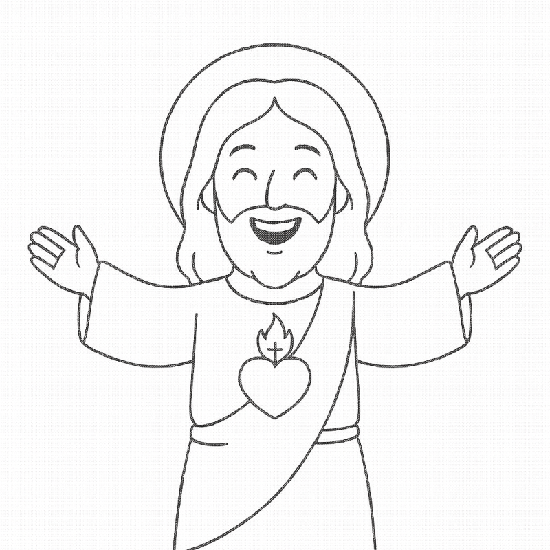 Desenho de Jesus acolhedor com braços abertos para colorir
