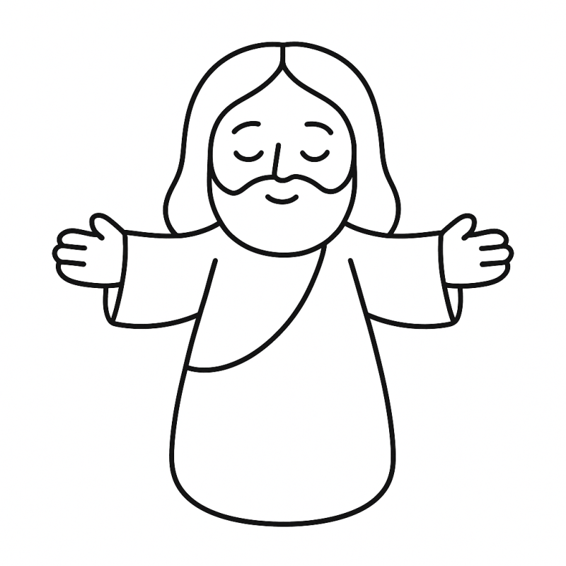 Desenho minimalista de Sonic como Jesus com sorriso sereno para colorir