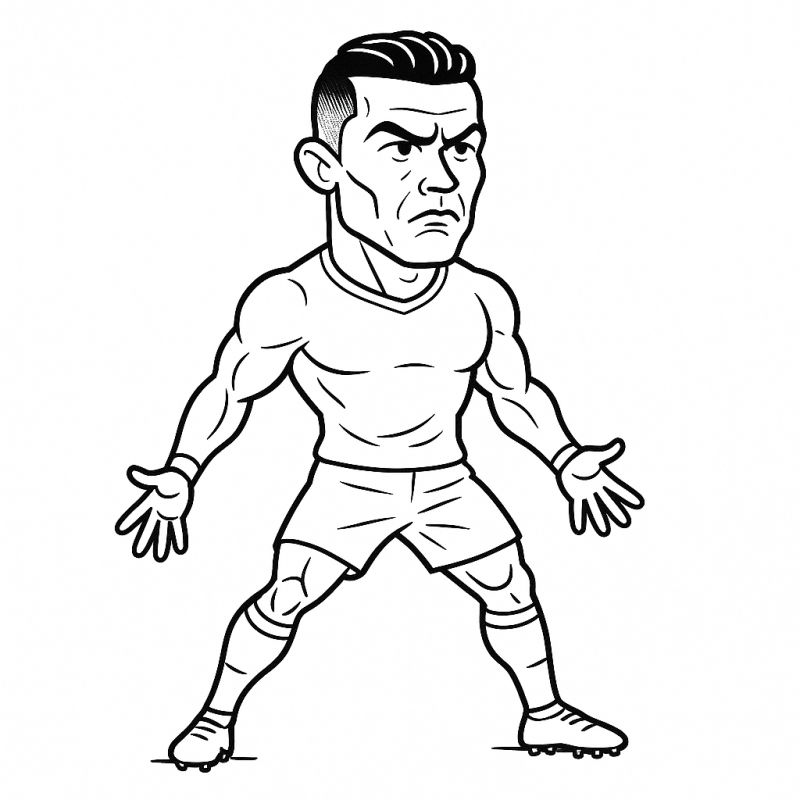 Desenho estilizado de Cristiano Ronaldo para colorir em pose dinâmica