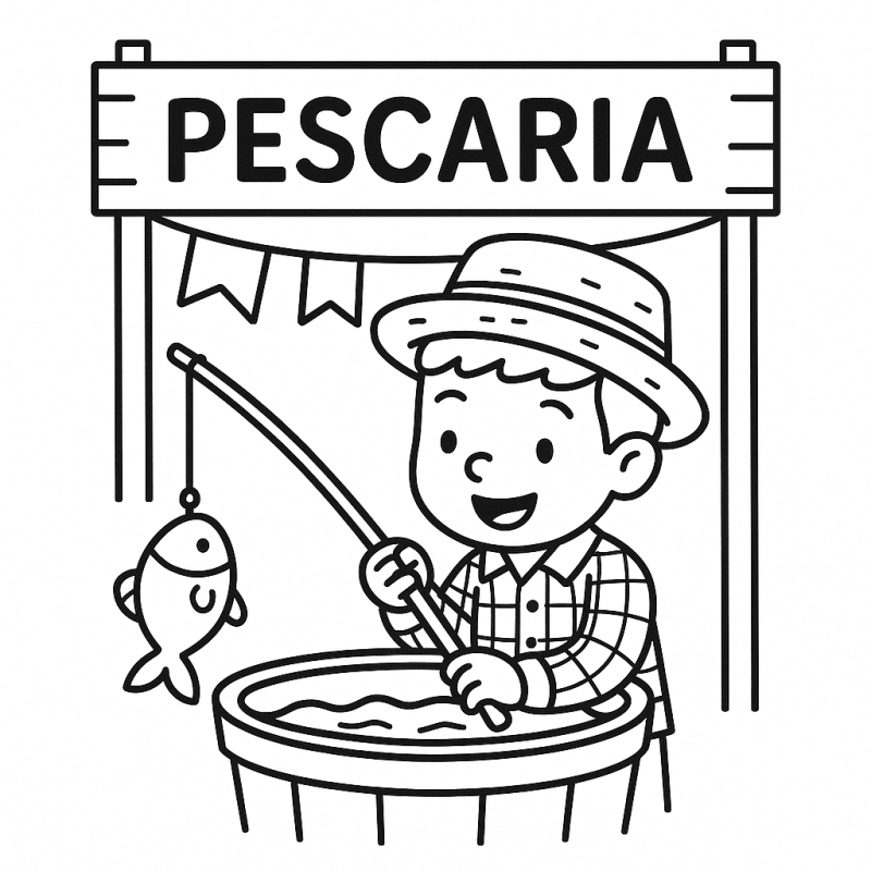 Desenho de criança na pescaria em uma Festa Junina