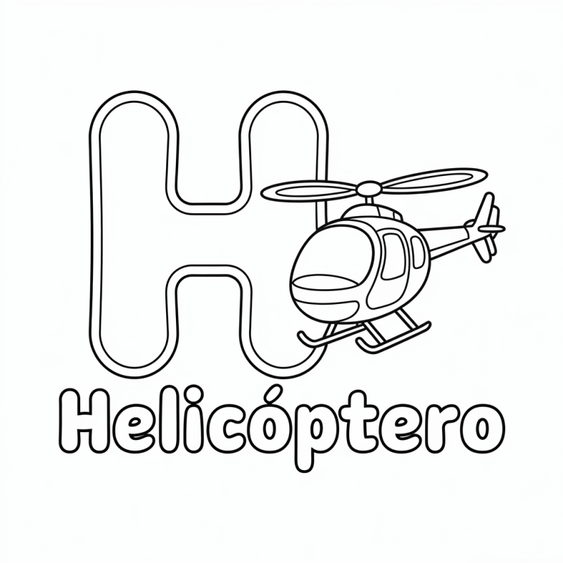 Desenho da Letra H com Hélice de Helicóptero para Colorir