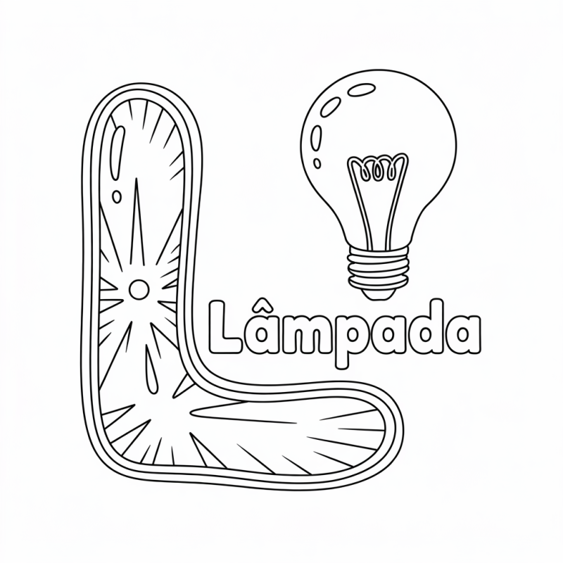Desenho para colorir da letra L com lâmpada