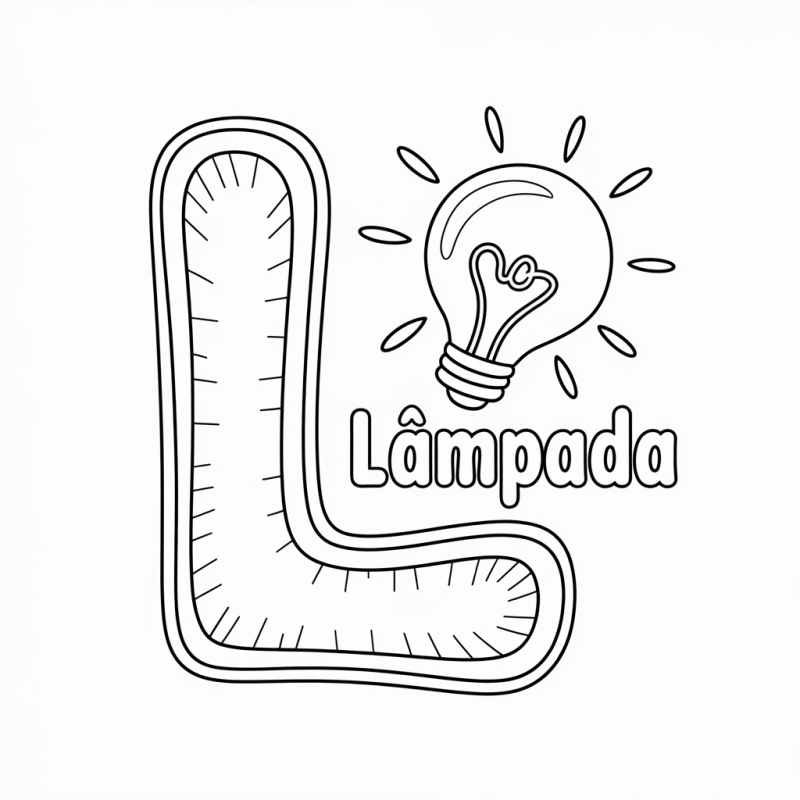 Desenho da letra L com lâmpada para colorir