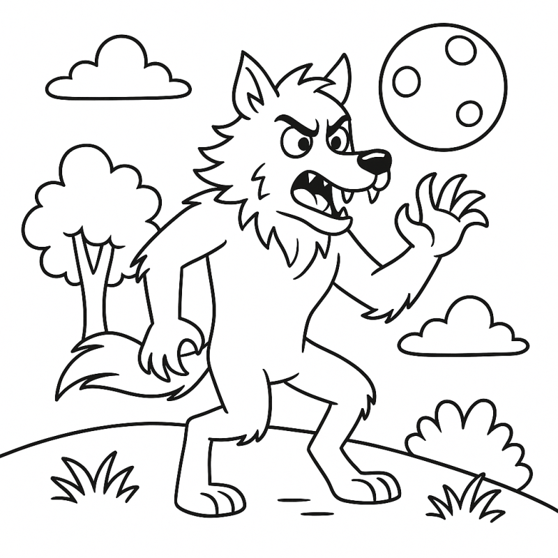 Imagem de um lobisomem folclórico do Brasil pronta para colorir