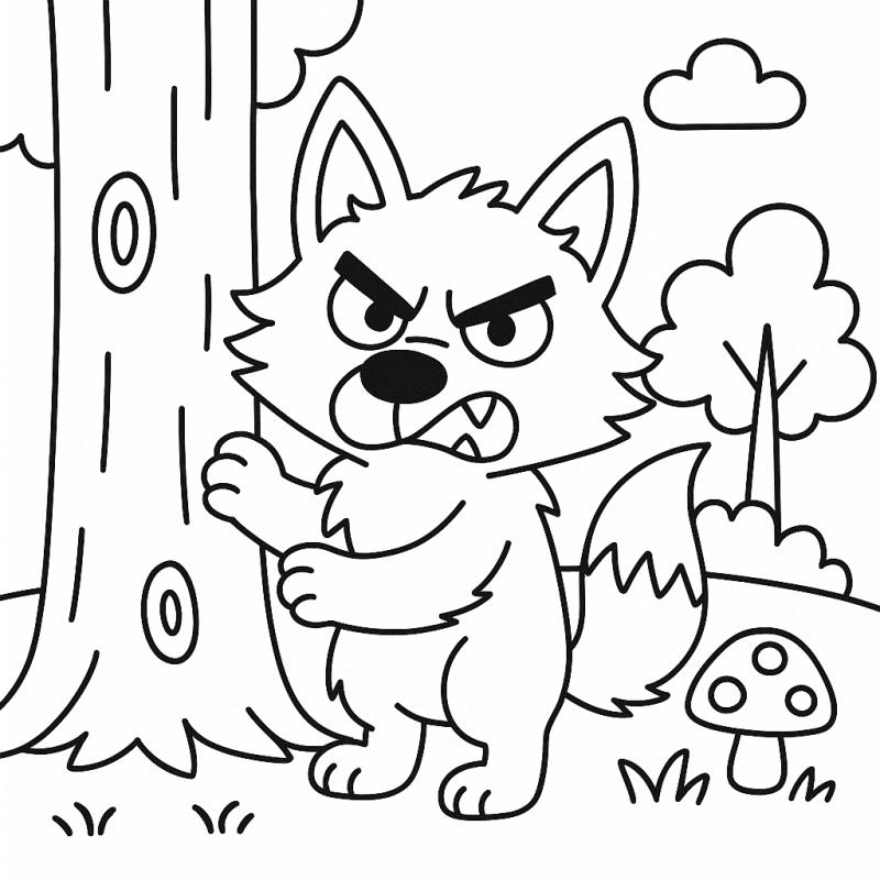 Desenho de lobo feroz característica da Chapeuzinho Vermelho para colorir