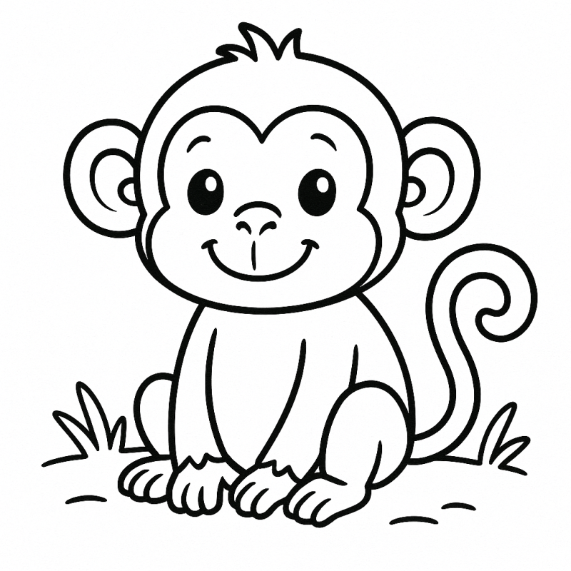 Desenho de um macaco sorridente para crianças colorirem.