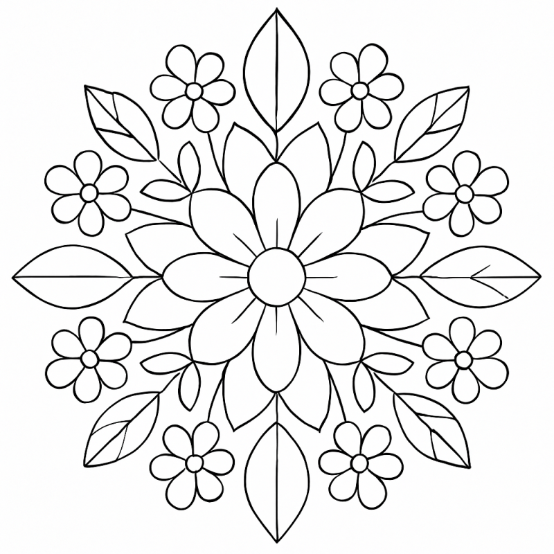 Mandala floral geométrica com padrões florais para colorir