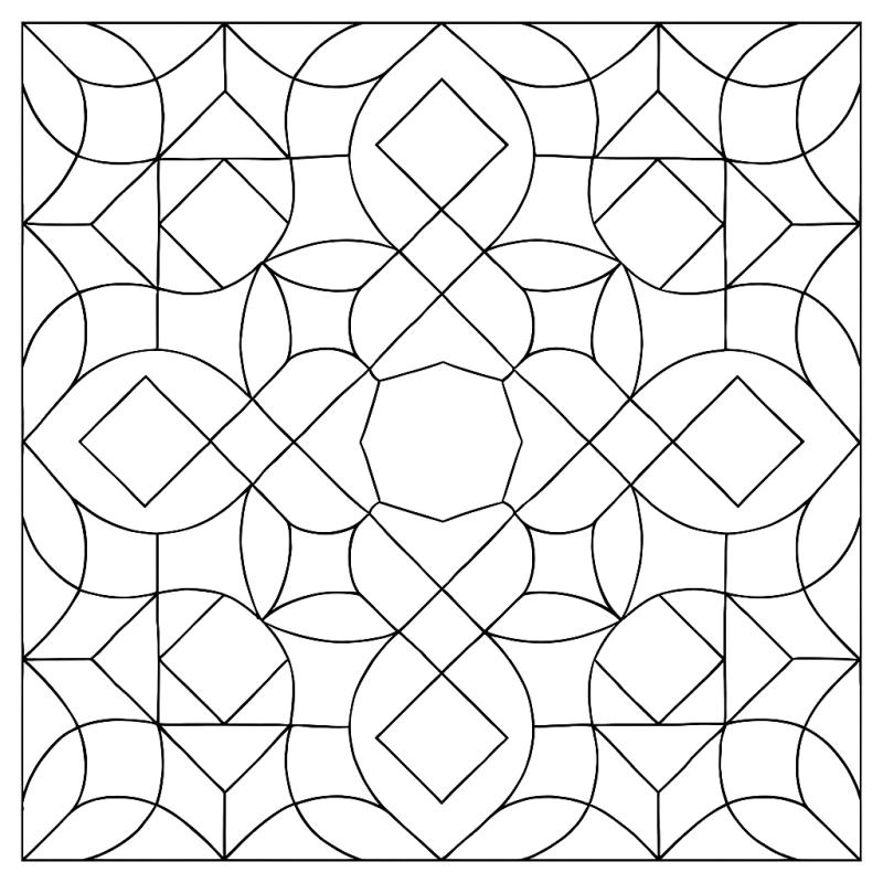 Mandala geométrica abstrata com formas simétricas para colorir