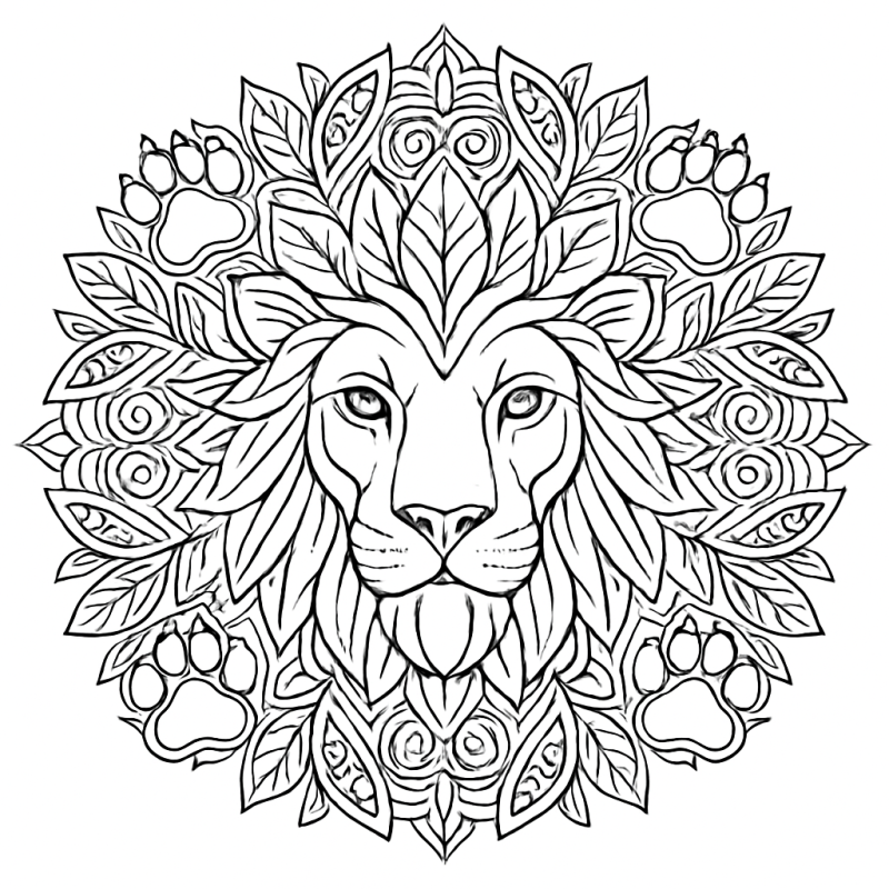 Mandala Intricada de Leão com Flores Estilizadas