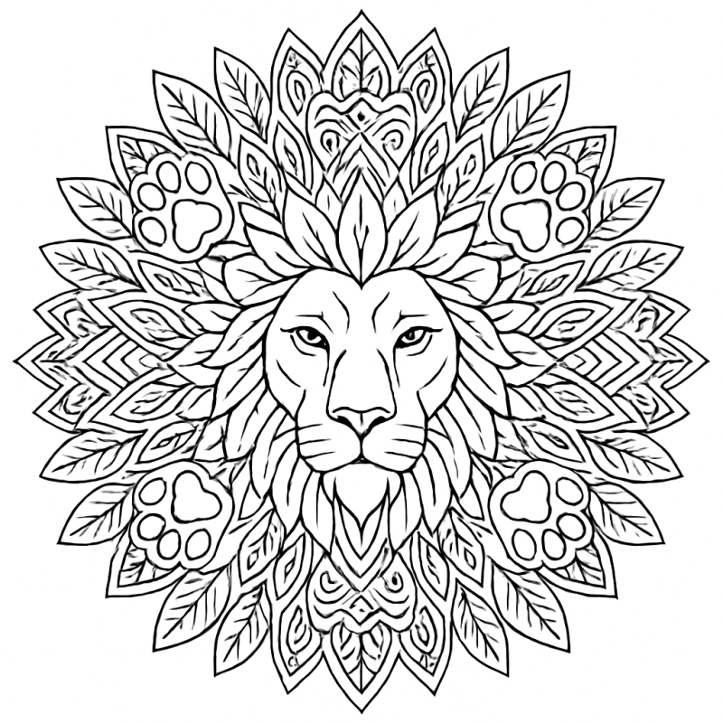 Mandala de Leão: Arte e Serenidade para Colorir