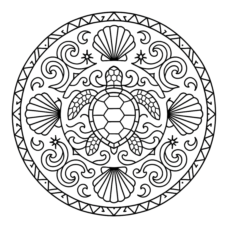 Mandala Marinha com Tartaruga em Harmonia