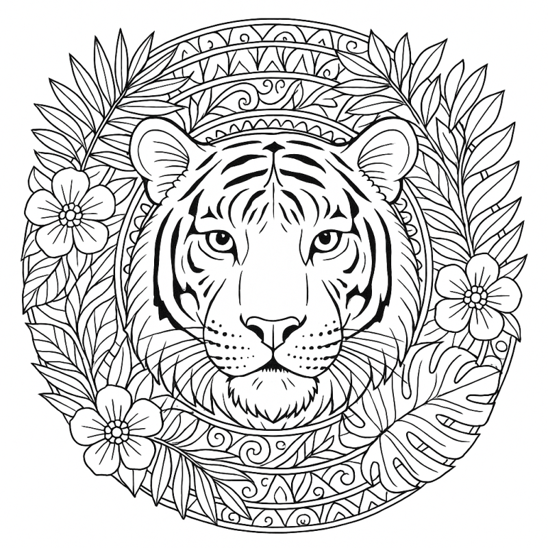 Mandala do Tigre Majestoso: Unindo Potência e Natureza