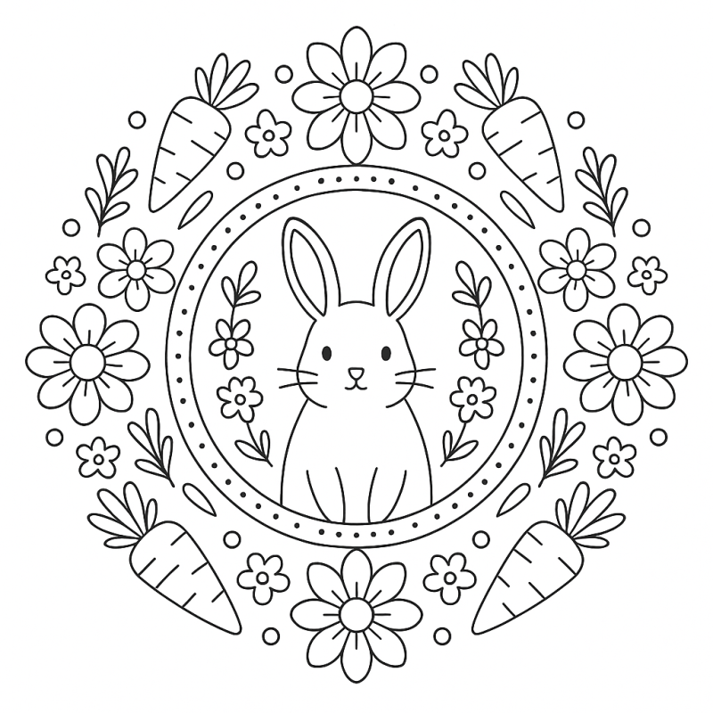 Desenho de Mandala com Coelho Detalhado para Colorir